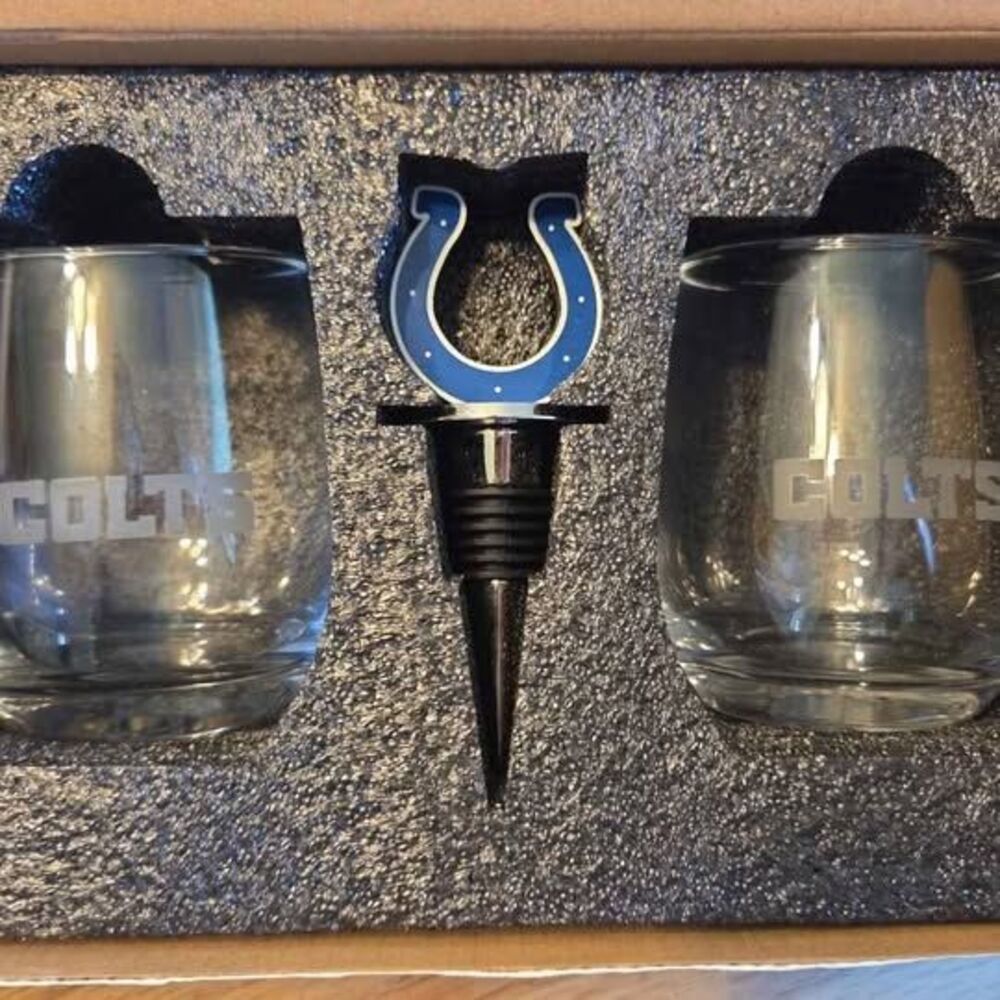 New NFL Colts Wine Glasses and Colts Wine Cork